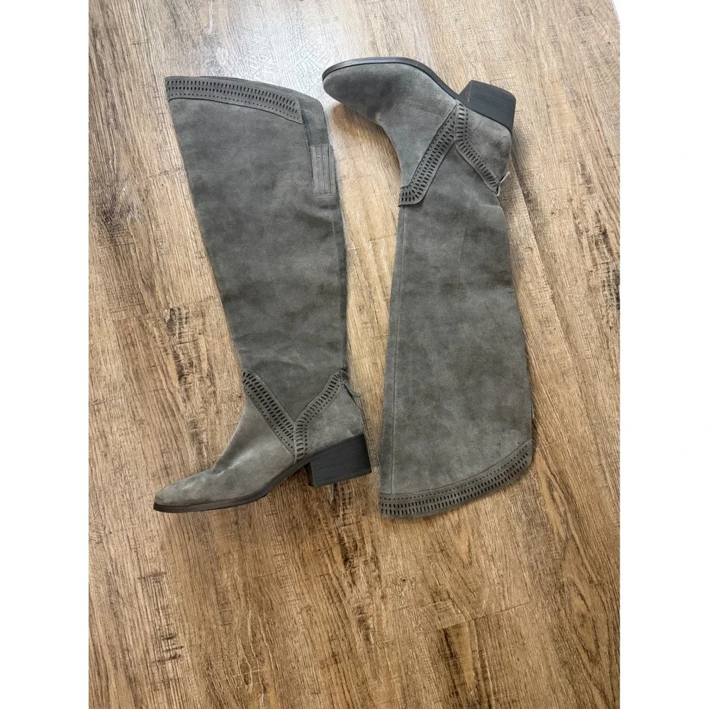 Vince Camuto Karinda Grey Suede Over The Knee Perforated Boots Size 10M